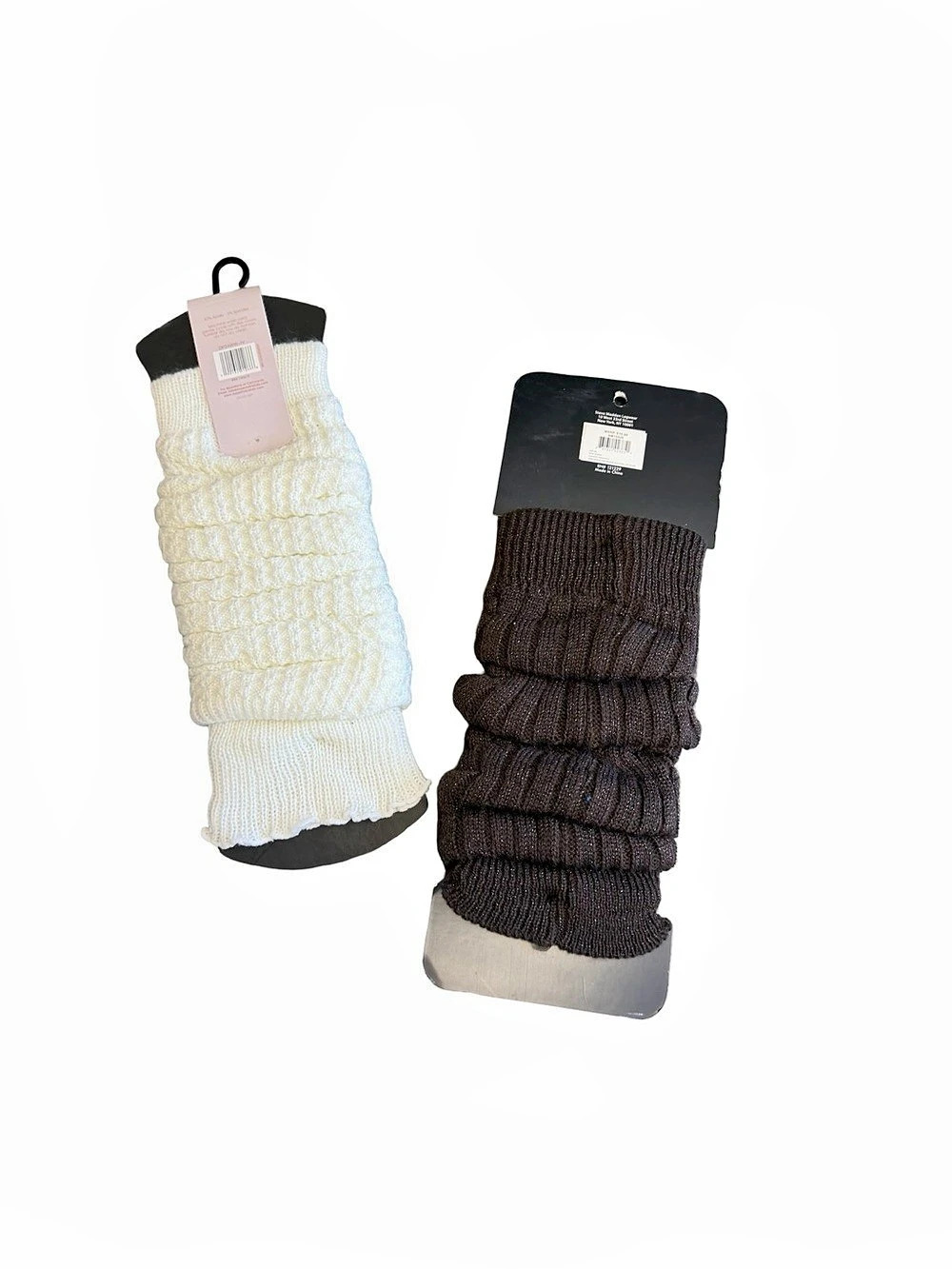 Steve Madden Ribbed Knit Leg Warmers 2-Pair Set White & Brown NWT